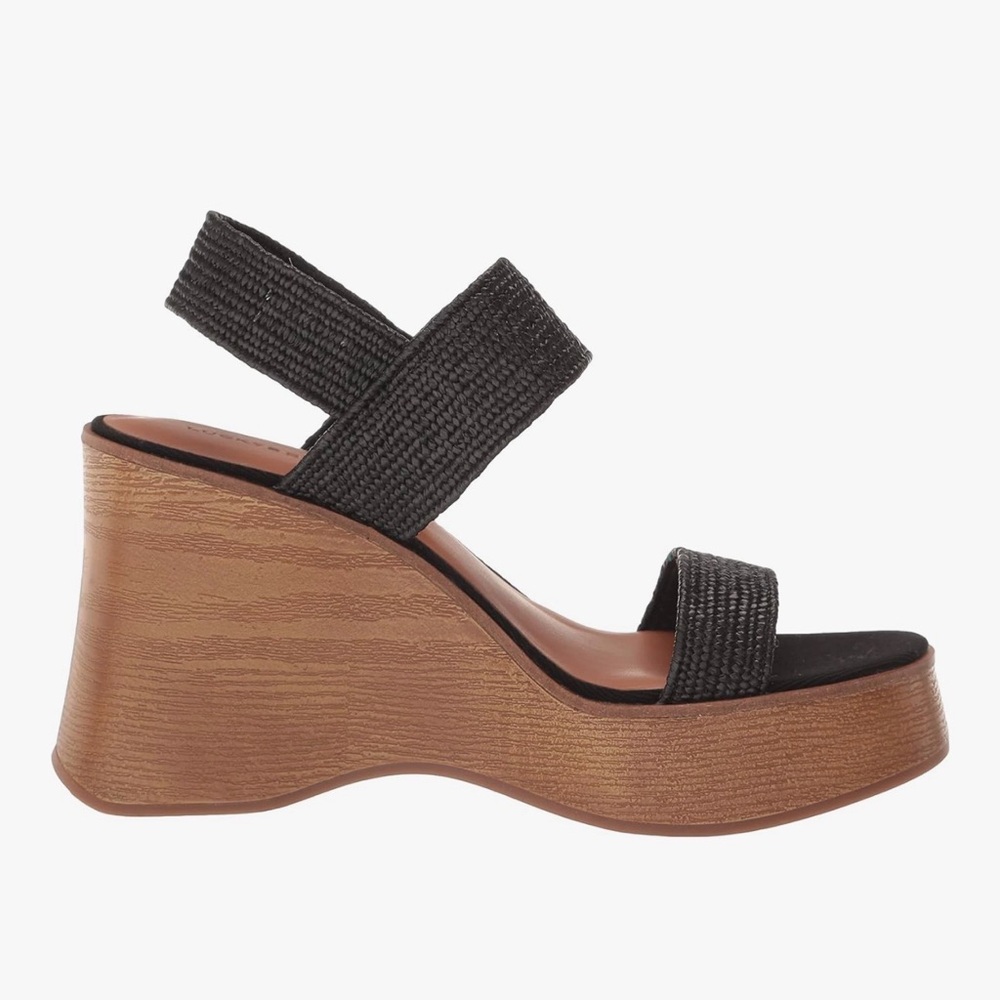 Lucky Brand Delukah Black Woven Slingback Platform Wedges - Picture 3 of 8